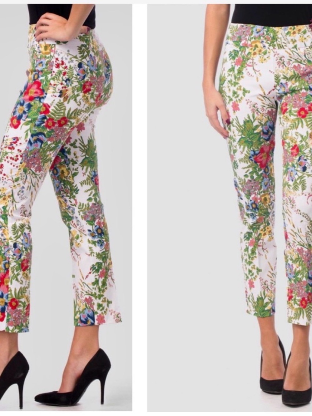 Joseph Ribkoff Floral Print Cropped Botanical Stretch Cropped Pants - Capri